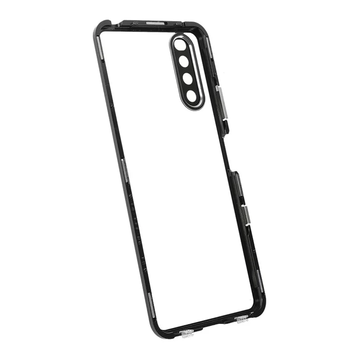 Lens Cover Design Magnetic Closed Metal Frame + Ultra Clear Double-sided Tempered Glass Phone Shell for Sony Xperia 10 III 5G/10 III Lite - Black