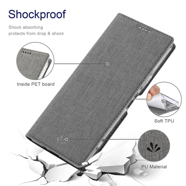 VILI DMX Series PU Leather Phone Case for Sony Xperia 1 IV Protective Case Hands-free Stand Cover with Card Holder - Grey