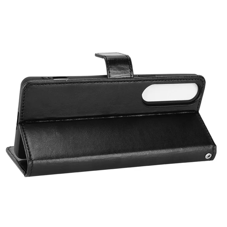 For Sony Xperia 1 IV Cell Phone Case Crazy Horse Texture PU Leather Flip Magnetic Folding Stand Phone Cover with Strap - Black