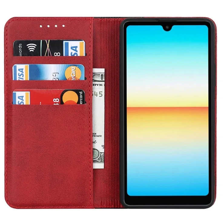 For Sony Xperia Ace III 5G Anti-fall Phone Cover Bi-color Splicing Magnetic Auto-absorbed PU Leather Phone Case with Wallet Stand - Red/Black