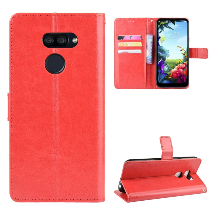 Crazy Horse Magnetic Leather Stand Case Para LG K40s Rojo