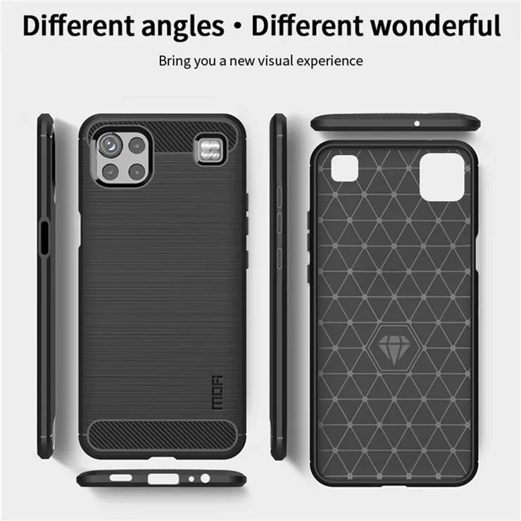 MOFI for LG K92 5G Light Thin Anti-seismic Protective Cover Carbon Fiber Texture Brushed Surface TPU Phone Case - Blue