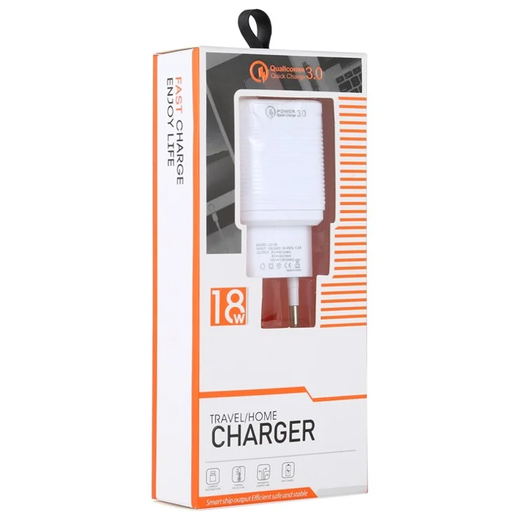 LZ-728 Quick Charger 18W [EU Plug] Travel Charger + USB to Type-C Data Cable, Length: 1m - White