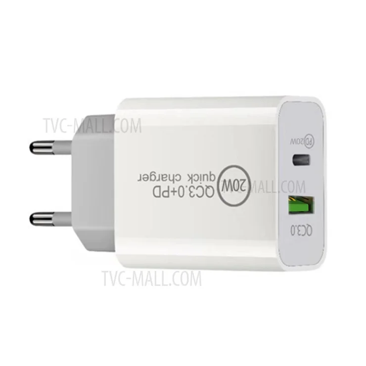 20W PD QC3.0 Charger Adapter Fast Charging Type-C Quick Charger Block 3.0 USB Wall Charger - EU Plug