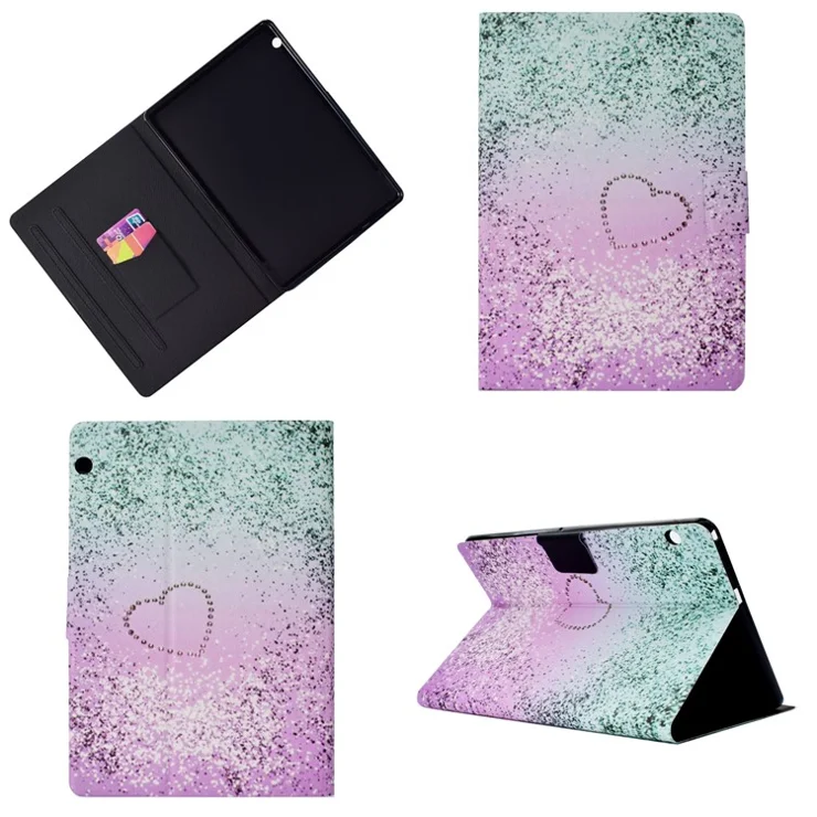 Pattern Printing Stand Leather Tablet Cover for Huawei MediaPad T3 10 - Glitter and Heart