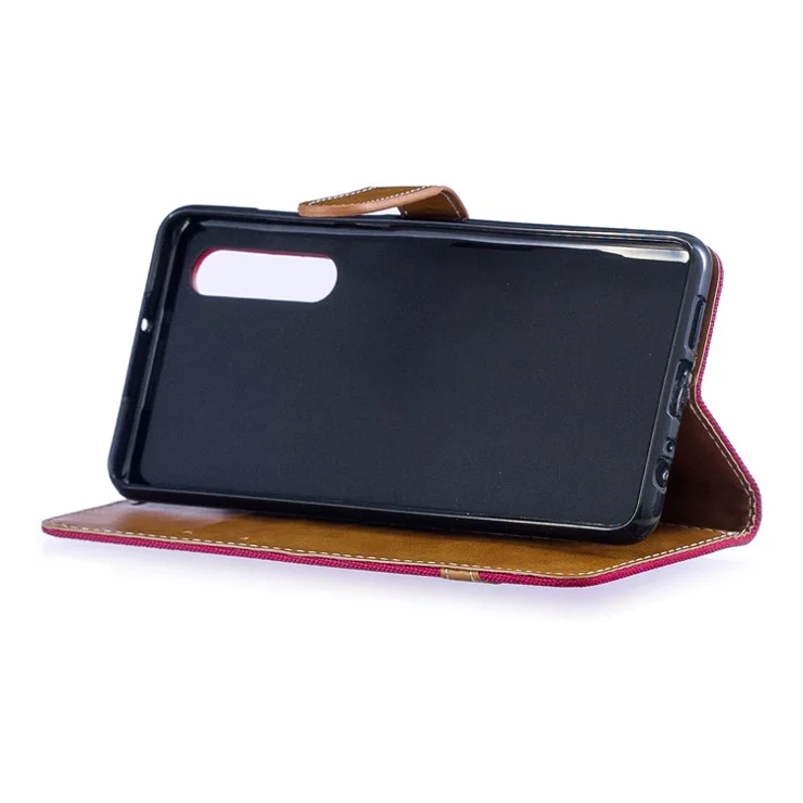 Two-tone Jean Cloth PU Leather Flip Cover for Huawei P30 - Red