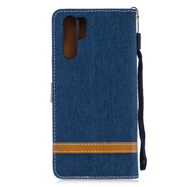 Two-tone Jean Cloth PU Leather Flip Cover for Huawei P30 Pro - Dark Blue