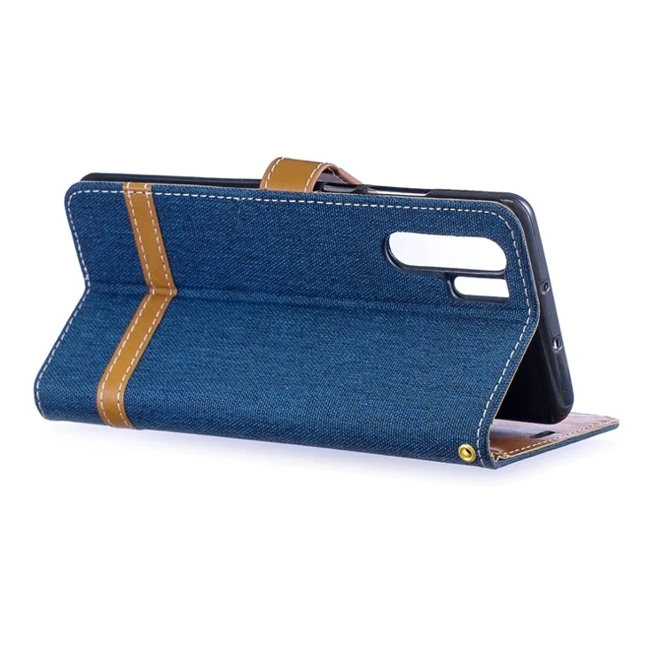 Two-tone Jean Cloth PU Leather Flip Cover for Huawei P30 Pro - Dark Blue