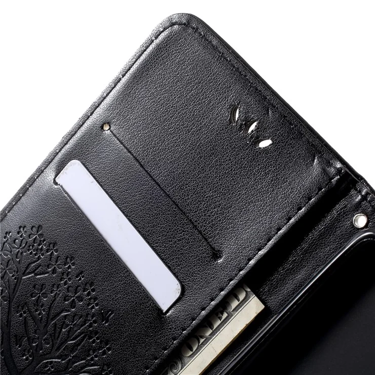Imprint Butterfly Flower Wallet Stand Leather Cellphone Cover for Huawei P30 Pro - Black