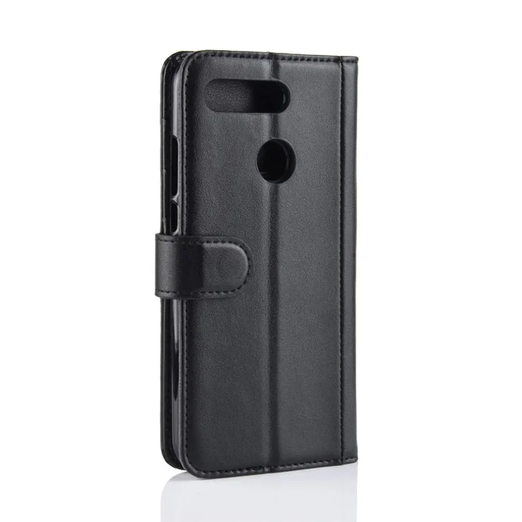Genuine Split Leather Wallet Cell Phone Cover for Huawei Honor View 20/Honor V20 - Black