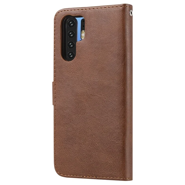 For Huawei P30 Pro Case 2 in 1 Detachable Magnetic Leather Wallet Mobile Cover with Strap - Brown