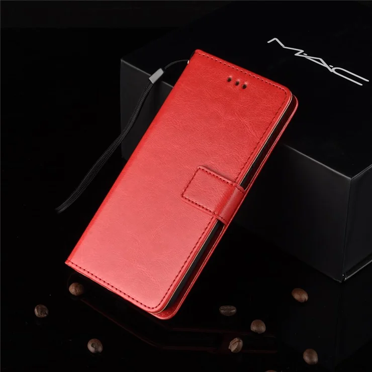 Crazy Horse Wallet Leather Case with Strap for Huawei Y7 (2019)/Y7 Prime (2019) - Red