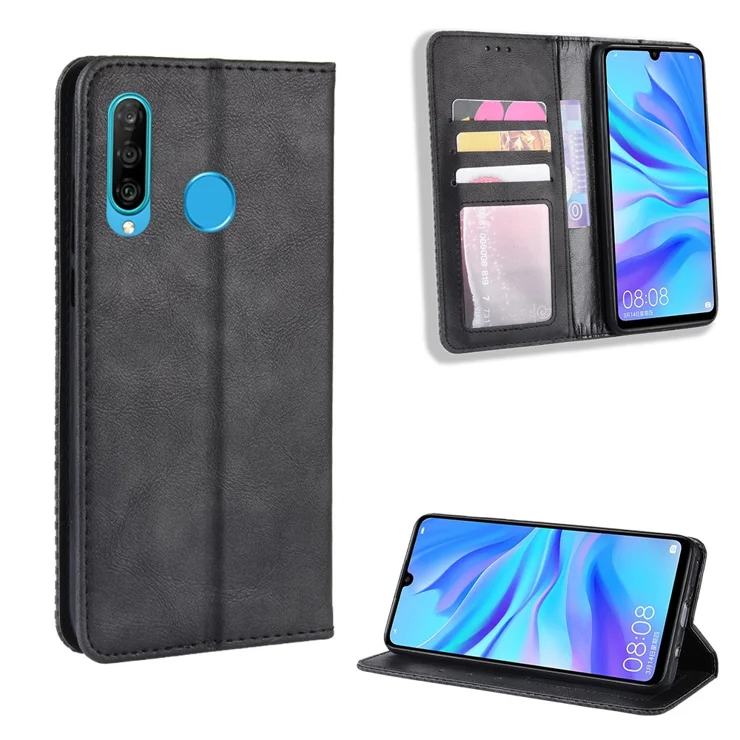Auto-absorbed Vintage Leather Wallet Phone Shell for Huawei P30