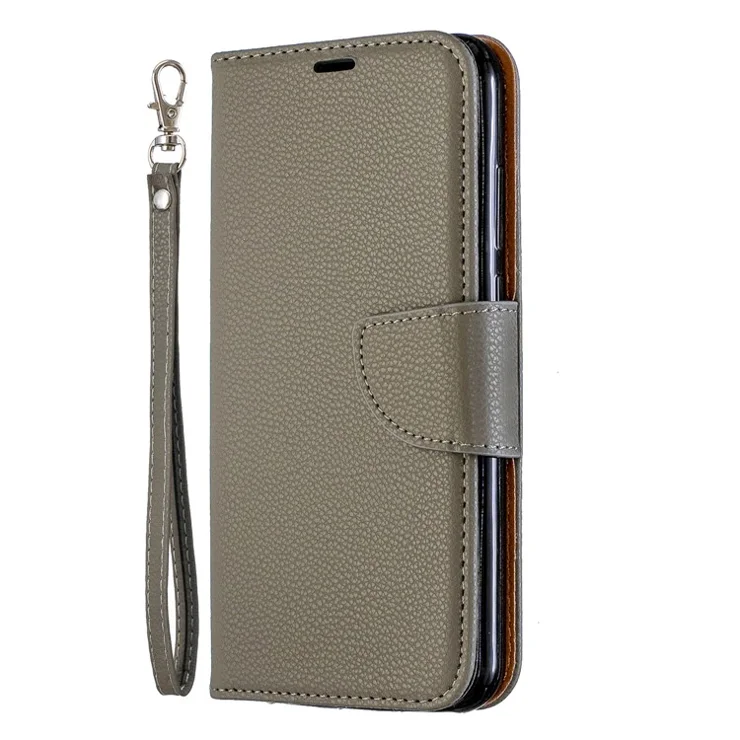 Litchi Skin Leather Wallet Case for Huawei Y6 (2019, with Fingerprint Sensor) / Y6 Prime (2019) - Grey