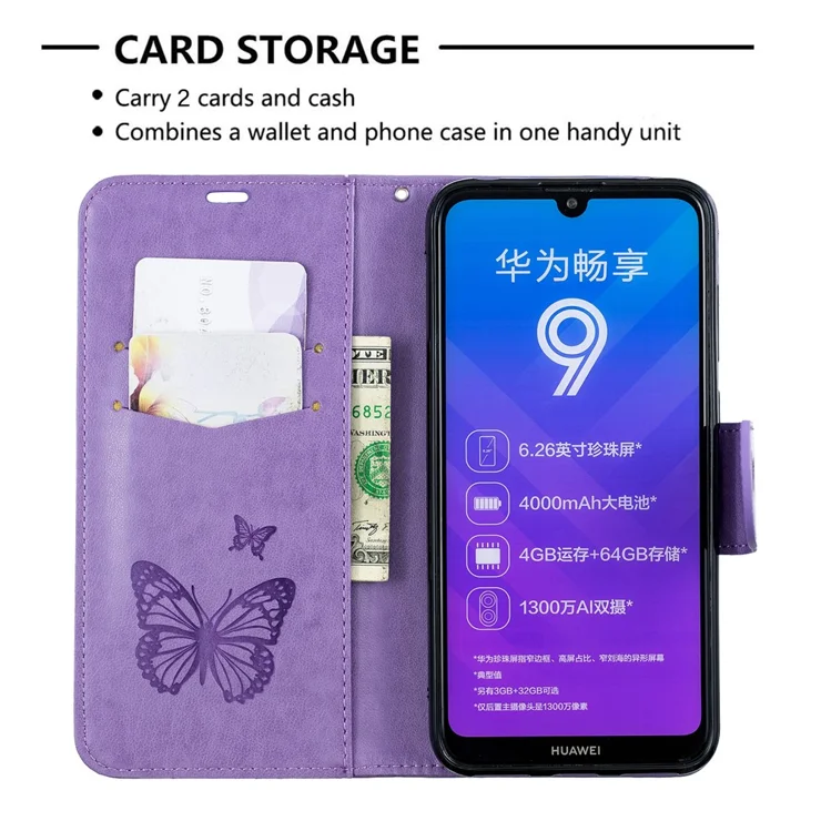 Arseaiy Funda Tipo Cartera Para Huawei Y7 Pro 2019/Enjoy 9 Flip Phone Case Con Correa Cruzada, Bolso Magnético Con Cremallera, Bolsillo Con Cremallera, Piel Sintética, A Prueba De Golpes, Con Función
