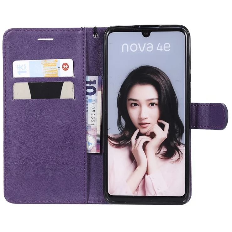 For Huawei P30 Lite / nova 4e Case 2 in 1 Detachable Magnetic Leather Wallet Mobile Cover with Strap - Purple