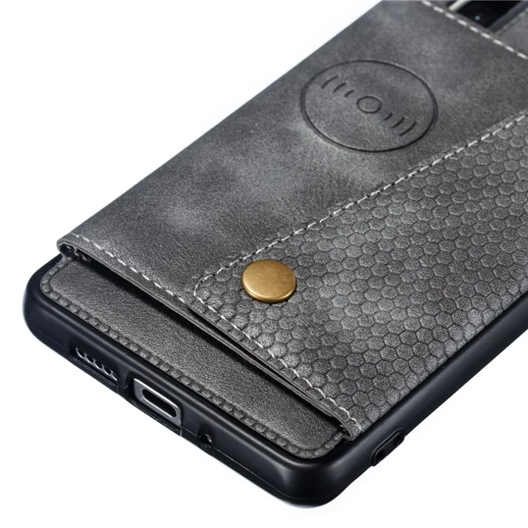 Kickstand Card Holder PU Leather Coated TPU Case [Built-in Vehicle Magnetic Sheet] for Huawei P30 Pro - Grey