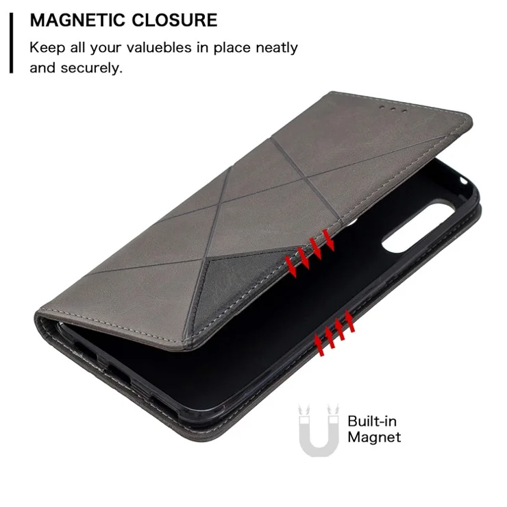 Geometric Pattern Leather Card Holder Protective Case for Huawei Honor 9X (Global) / P Smart Z / Y9 Prime 2019 / Enjoy 10 Plus - Grey