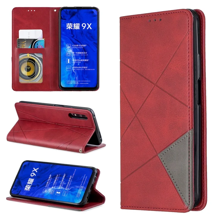 Geometric Pattern Leather Card Holder Case for Huawei Honor 9X