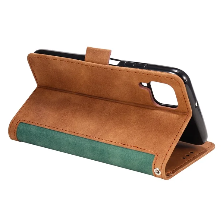 Retro Style Splicing Leather Wallet Cover Stand Phone Case for Huawei P40 lite/nova 6 SE/Nova 7i - Dark Green
