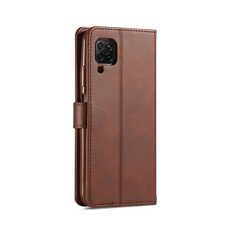 LC.IMEEKE Leather Wallet Stand Case for Huawei P40 Lite/Nova 6 SE/Nova 7i - Coffee