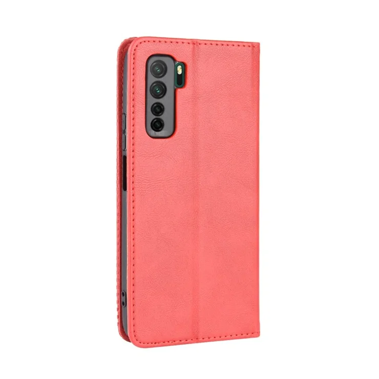 Auto-absorbed Retro Leather Flip Protective Cover for Huawei nova 7 SE/P40 lite 5G - Red