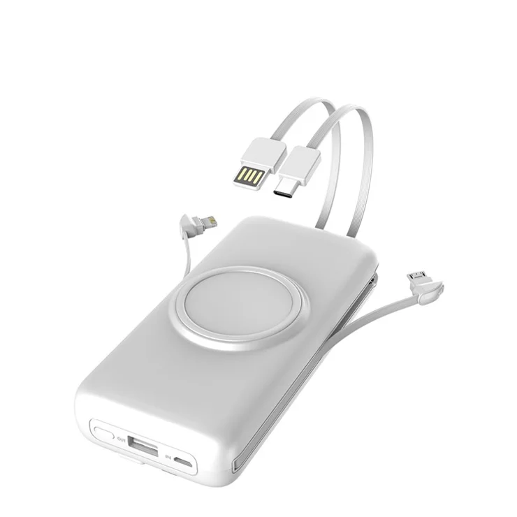 CYKE P1 Plus 20000mAh Portable External Battery Wireless Power Bank Built-in 4 Cables (Lightning/Type-C/Micro/USB) - White