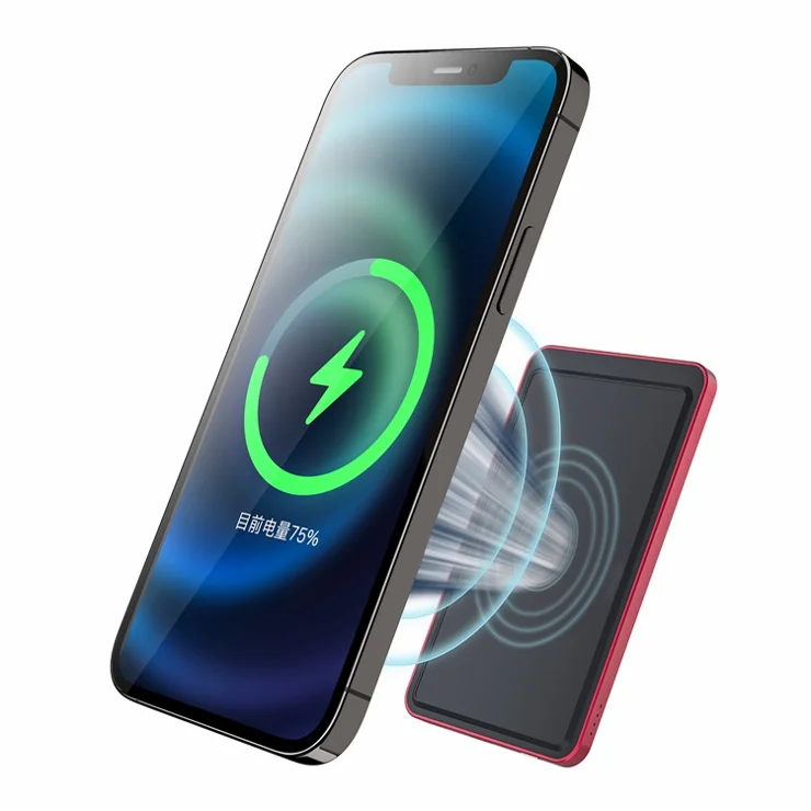 10000mAh Fast Charging Magnetic Wireless Charger Phone External Battery Power Bank with Hidden Bracket for iPhone 12 Series - Red