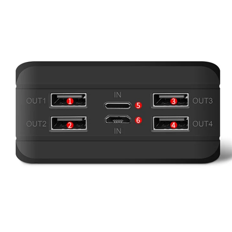 PSOOO PS-900 50000mAh Power Bank External Battery Pack with 32-LED Camping Light [4 Output and 2 Input] - Black / Red