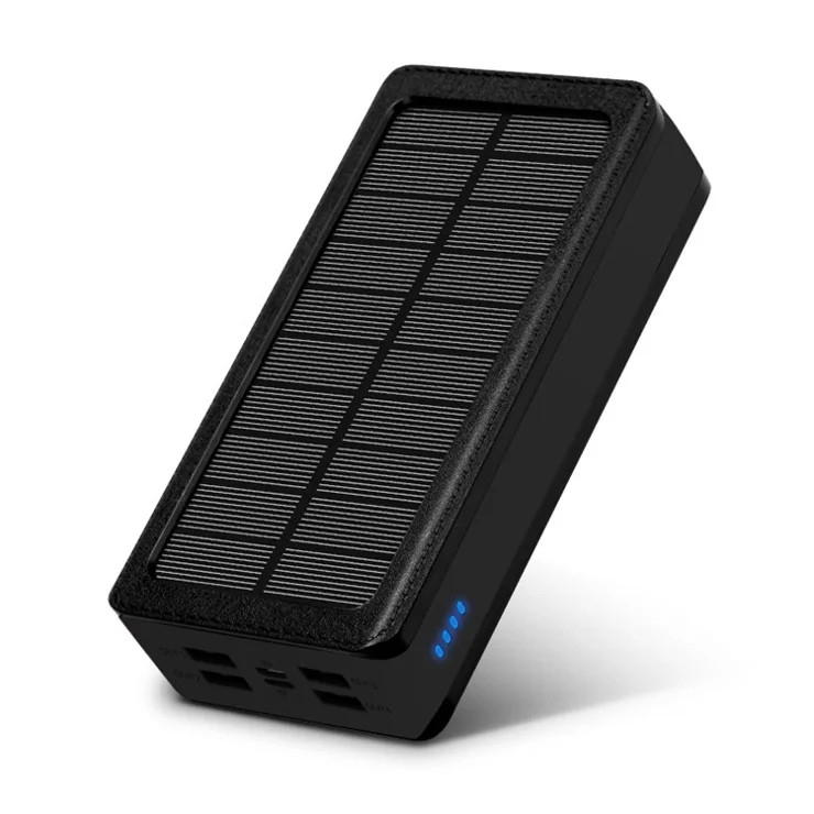PSOOO PS-400 30000mAh Power Bank Portable Phone Solar Charger with LED Camping Light (4 Output + 2 Input) - Black