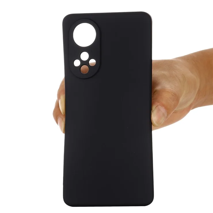 Soft Liquid Silicone Anti-Scratch Microfiber Lining Protective Case with Strap for Huawei nova 9 / Honor 50 - Black