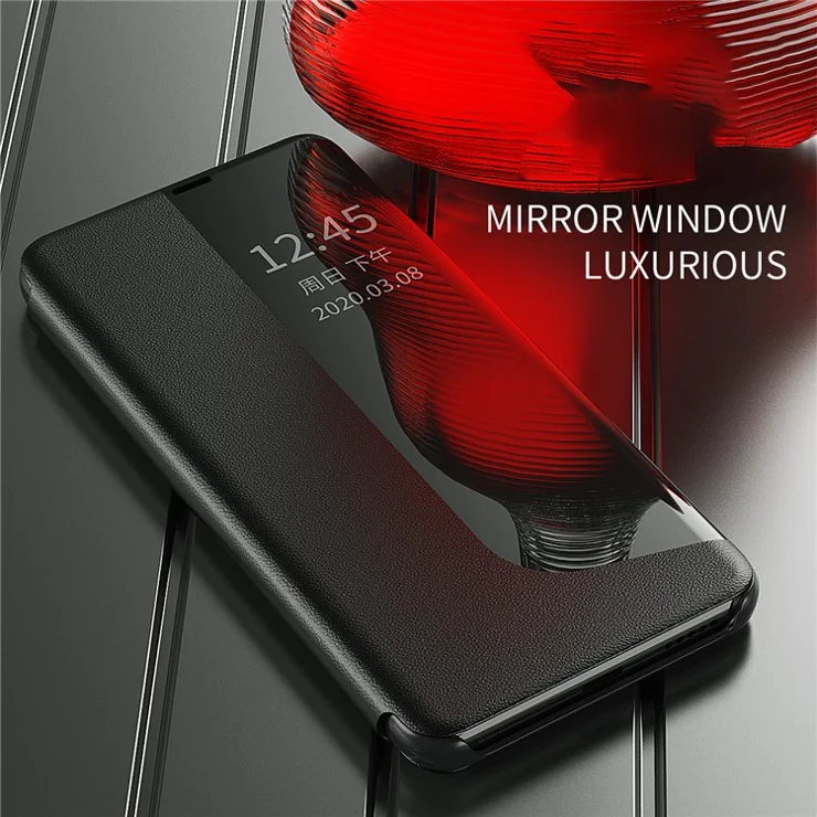 Smart View Window PU Leather Stand Mirror Flip Folio Protective Case for Huawei Mate 30 Pro - Orange