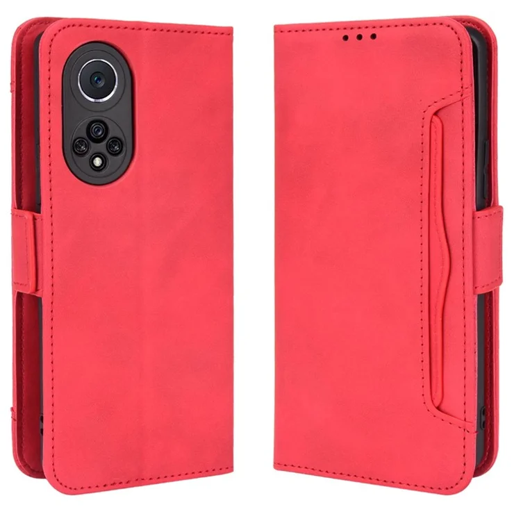 Special Phone Case Magnetic Closure Multiple Card Slots Design PU Leather Wallet Phone Cover for Huawei nova 9 Pro / Honor 50 Pro - Red