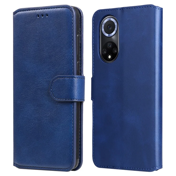 Impact-resistant Wallet Stand PU Leather + TPU Magnetic Clasp Phone Cover Case for Huawei nova 9/Honor 50 - Blue