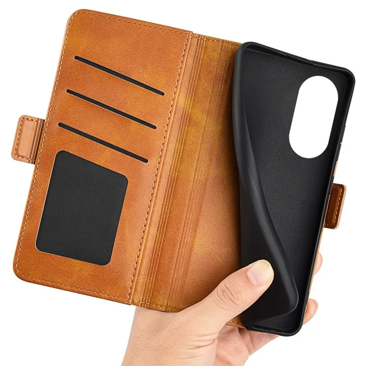 For Honor X7 Dual Clasp Textured PU Leather Phone Case Anti-drop Protective Cover with Stand Wallet - Yellow