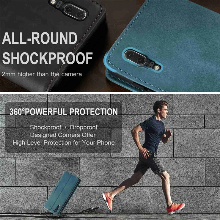 CASEME 013 Series For Huawei P20 Foldable Stand Phone Cover Auto-absorbed PU Leather Wallet Phone Case - Blue