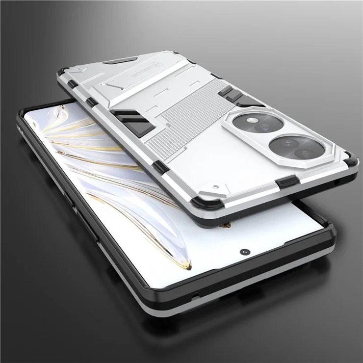 For Honor 70 5G TPU+PC Shock Absorption Cover Kickstand Phone Case Protector - White