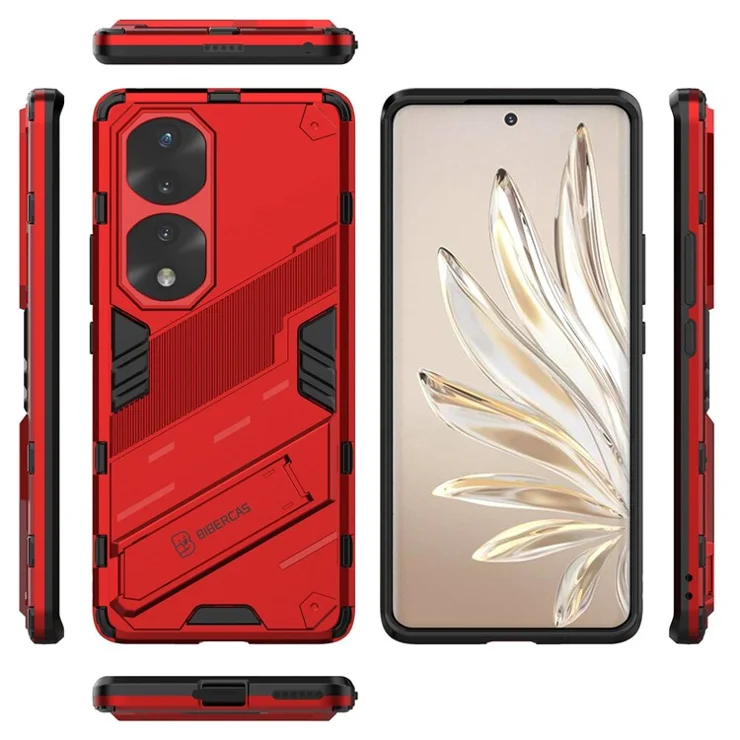 For Honor 70 Pro 5G Shock Absorption Drop-proof TPU+PC Cover Kickstand Anti-scratch Cell Phone Case - Red