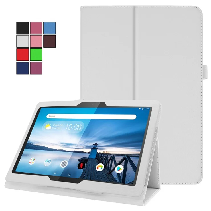Anti-scratch Shockproof Litchi Texture Leather Stand Protective Phone Case Cover for Lenovo Tab M10 TB-X605F - White