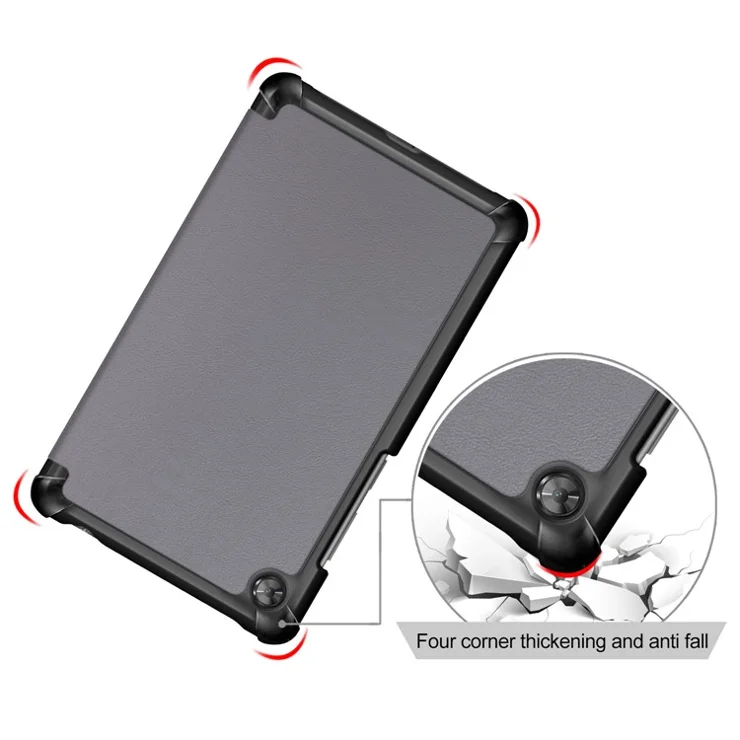 For Lenovo Tab M7 (2nd Gen) TB-7305F / (3rd Gen) PU Leather Tablet Case Tri-fold Stand Scratch Resistant Flip Cover - Grey