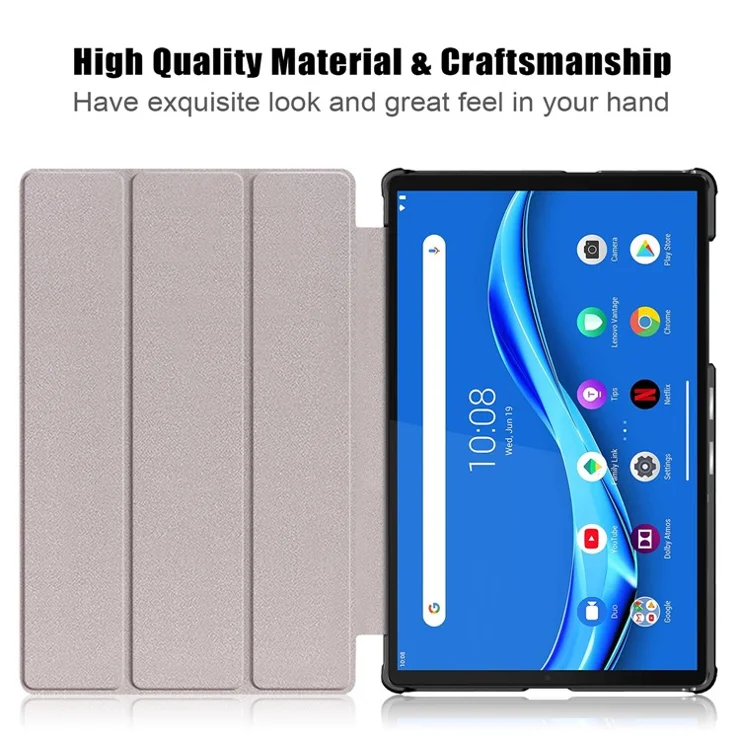 Textured Leather Tri-fold Stand Case Auto-Wake/Sleep Smart Tablet Cover Ultra Slim for Lenovo Smart Tab M10 FHD Plus/Tab M10 Plus TB-X606F - Grey