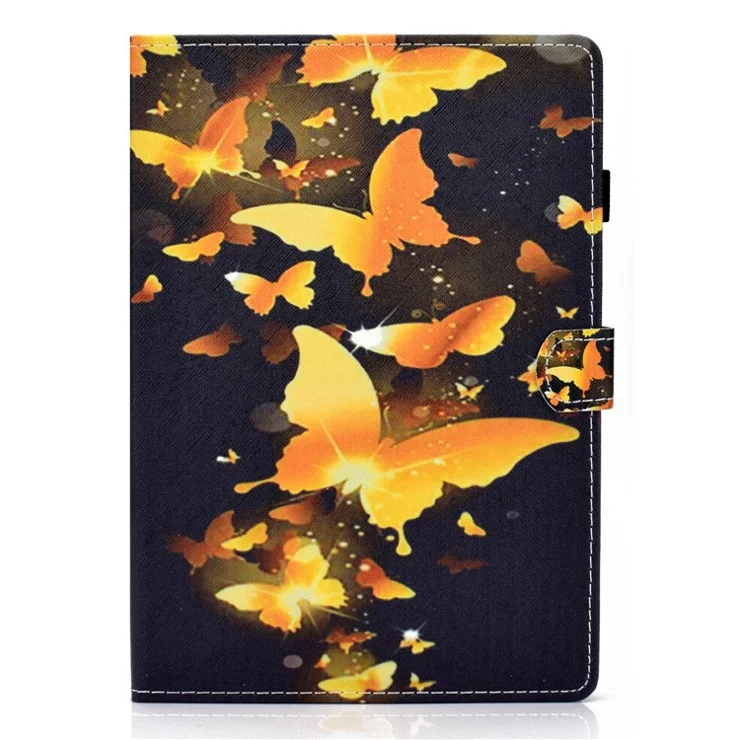 Pattern Printing Leather Card Holder Tablet Case for Lenovo Tab M10 TB-X605F - Gold Butterflies