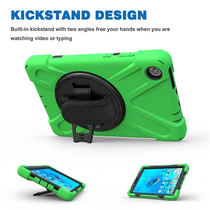360° Swivel PC + Silicone Kickstand Tablet Case with Pen Slot Hand Band for Lenovo Tab M8 8" TB-8505F/8505X 2019 - Green