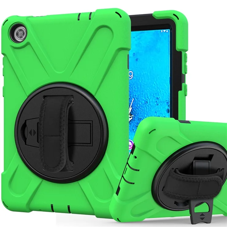 360° Swivel PC + Silicone Kickstand Tablet Case with Pen Slot Hand Band for Lenovo Tab M8 8" TB-8505F/8505X 2019 - Green