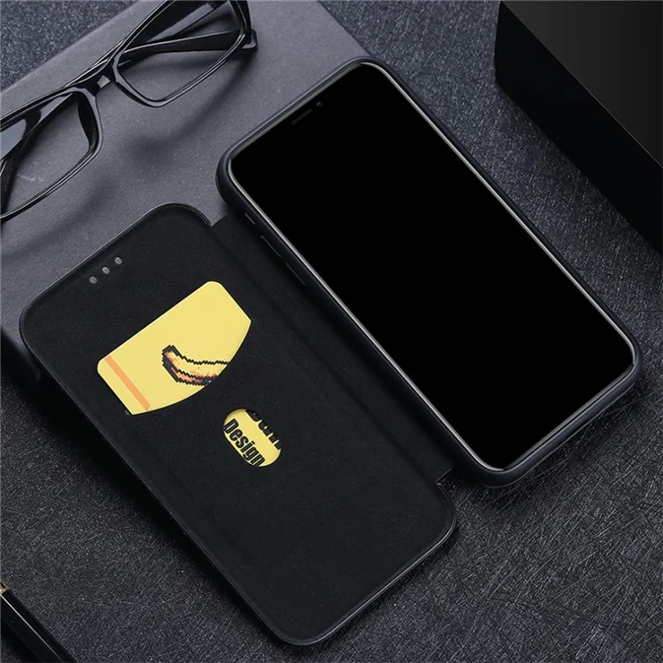 Auto-absorbed Stand Carbon Fiber Texture Leather Shell Cover for Motorola Moto G30/G20/G10 - Black