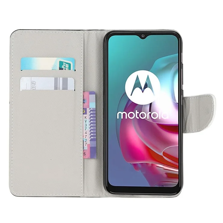 Pattern Printing Cross Texture Leather Wallet Stand Case Shell for Motorola Moto G30/G20/ G10 - Crown