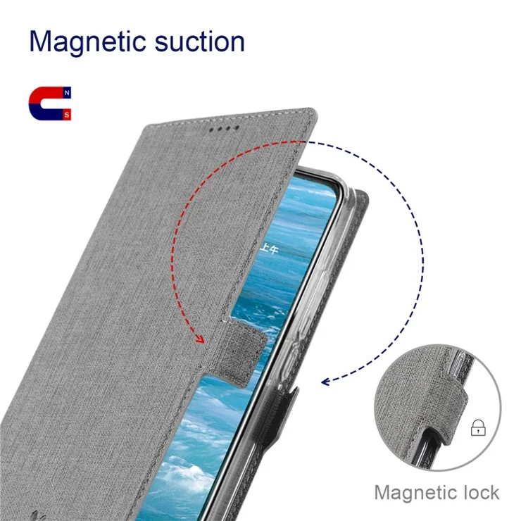 VILI DMK Series Double Magnetic Clasp Cross Texture Leather Wallet Stand Cover Case for Motorola Moto G30/G20/G10 Power/G10 - Grey