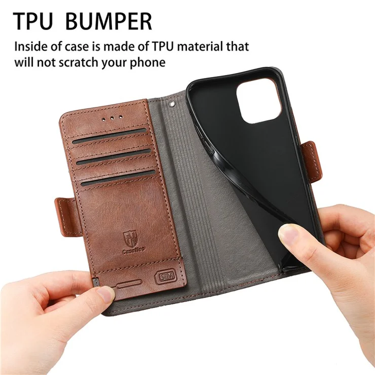 For Motorola Edge 20 Lite Phone Cases CASENEO PU Leather Cover Stand with RFID Blocking Wallet - Dark Brown