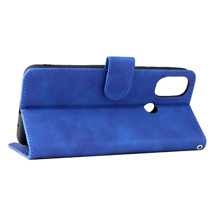Skin-Touch Feeling PU Leather Wallet Phone Case Flip Stand Cover for Motorola Moto E30 / E40 - Blue