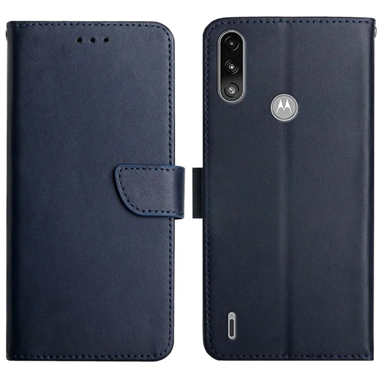 Lightweight Wallet Genuine Leather Nappa Texture Multifunction Supporting Stand Full Body Protective Phone Case for Motorola Moto E7 Power / E7i Power - Blue